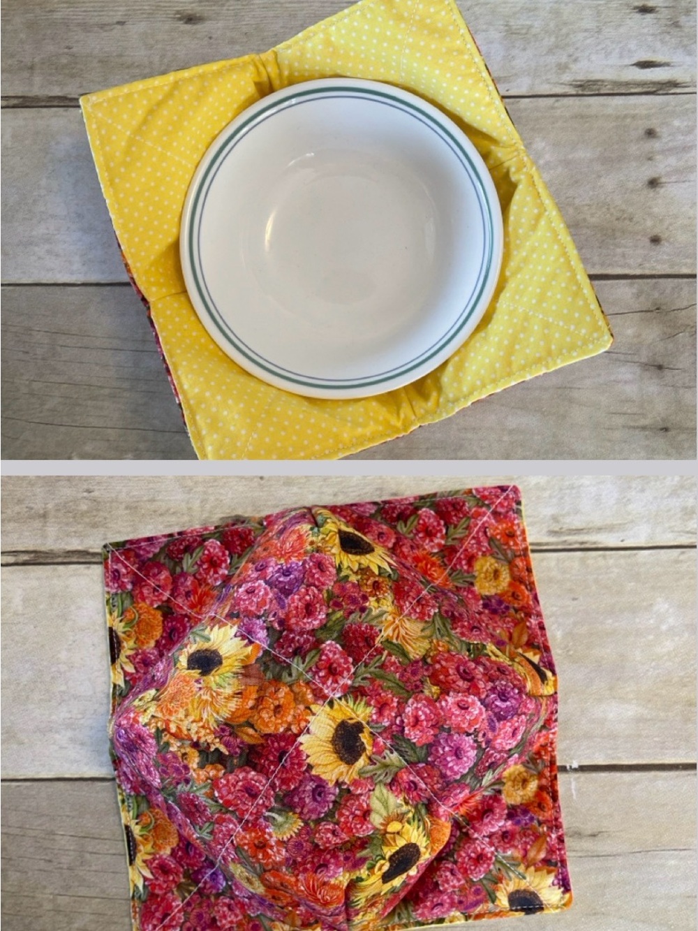 Microwave  /Ice Cream Bowl Cozy W/Sunflowers Reversible All Cotton
